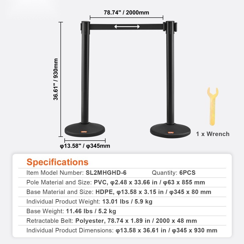 Muoviset jonotolpat 6 kpl betonitäytteiset jalustat 3 polyesterihihnaa 2000 mm