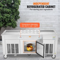 Paistettavan jäätelön rullakone 2 pannua 450x450 mm 304-ruostumatonta terästä kompressorilla ammattikäyttöön