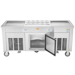 Paistettavan jäätelön rullakone 2 pannua 450x450 mm 304-ruostumatonta terästä kompressorilla ammattikäyttöön