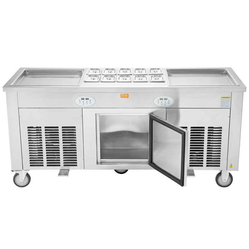 Paistettavan jäätelön rullakone 2 pannua 450x450 mm 304-ruostumatonta terästä kompressorilla ammattikäyttöön