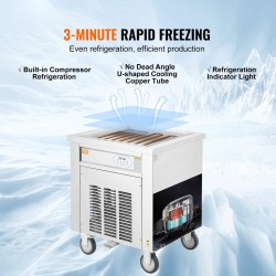 Paistettujen jäätelörullien valmistuskone ruostumattomasta teräksestä 500x500x35 mm ammattikäyttöön integroidulla kompressorilla