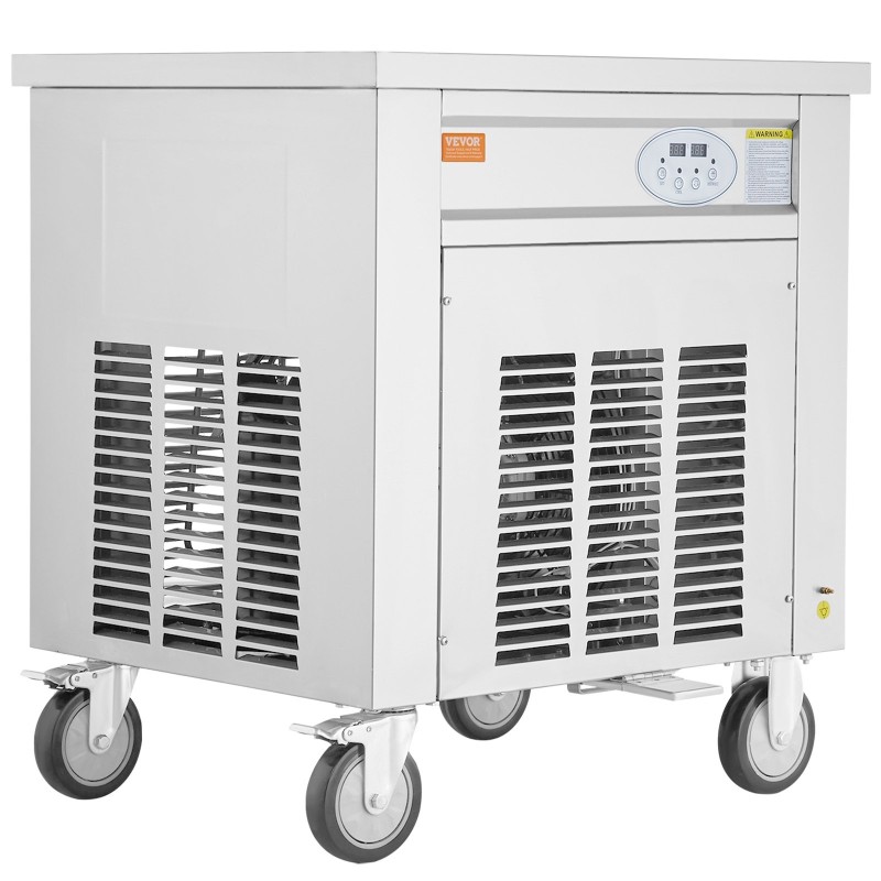 Paistettujen jäätelörullien valmistuskone ruostumattomasta teräksestä 500x500x35 mm ammattikäyttöön integroidulla kompressorilla