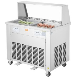 Paistettava rullajäätelökone 2 paistolevyä 380 mm ruostumaton teräs ammattikäyttöön