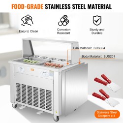 Paistettava rullajäätelökone 2 paistolevyä 380 mm ruostumaton teräs ammattikäyttöön