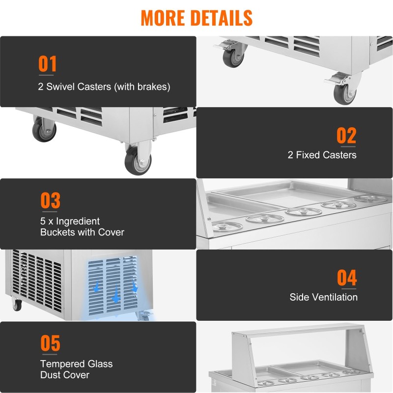 Paistettava rullajäätelökone 2 paistolevyä 380 mm ruostumaton teräs ammattikäyttöön