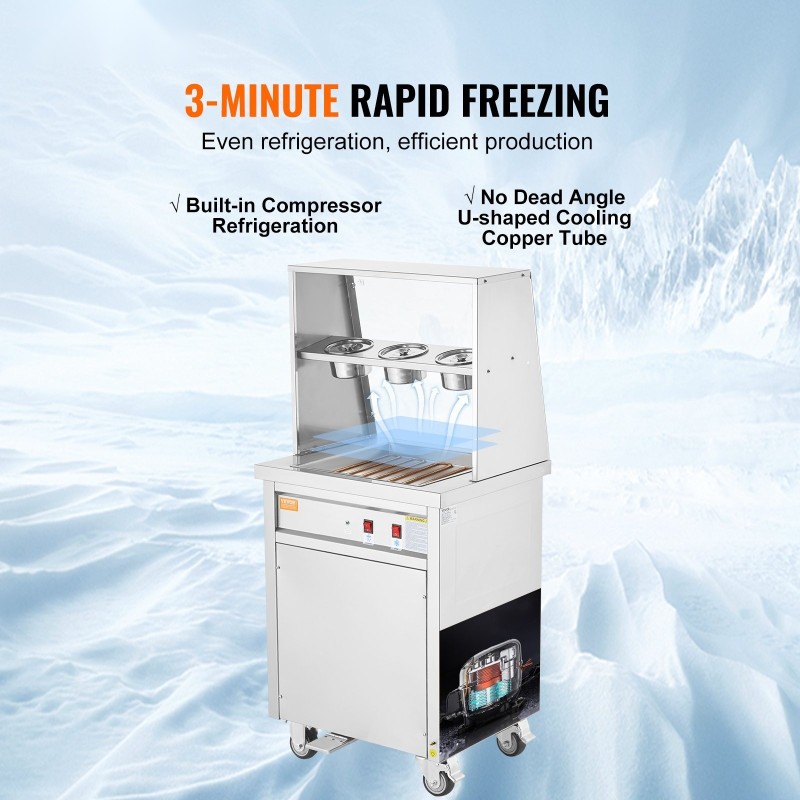 Jäätelörullakone ruostumatonta terästä 350 x 350 mm kompressorilla ammattikäyttöön