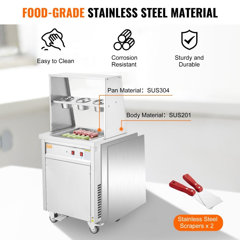 Jäätelörullakone ruostumatonta terästä 350 x 350 mm kompressorilla ammattikäyttöön