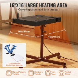 Flash-kuivain silkkipainoon 41 x 41 cm kuivausalue 1800W X-muotoinen teräsjalusta