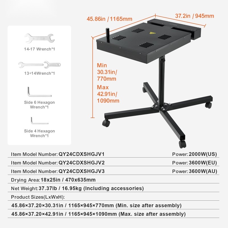 Silkkipainokuivain 18x25 tuumaa teräsrunko säädettävä korkeus 360 asteen kääntö