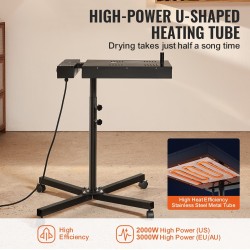 Pikakuivain seripainoon teräsrunkoinen 45 x 45 cm kuivausalue 2000–3000 W korkeussäädettävä jalusta