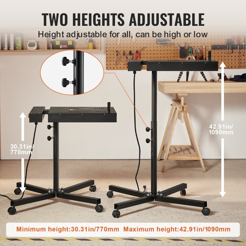 Pikakuivain seripainoon teräsrunkoinen 45 x 45 cm kuivausalue 2000–3000 W korkeussäädettävä jalusta