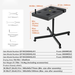 Pikakuivain seripainoon teräsrunkoinen 45 x 45 cm kuivausalue 2000–3000 W korkeussäädettävä jalusta