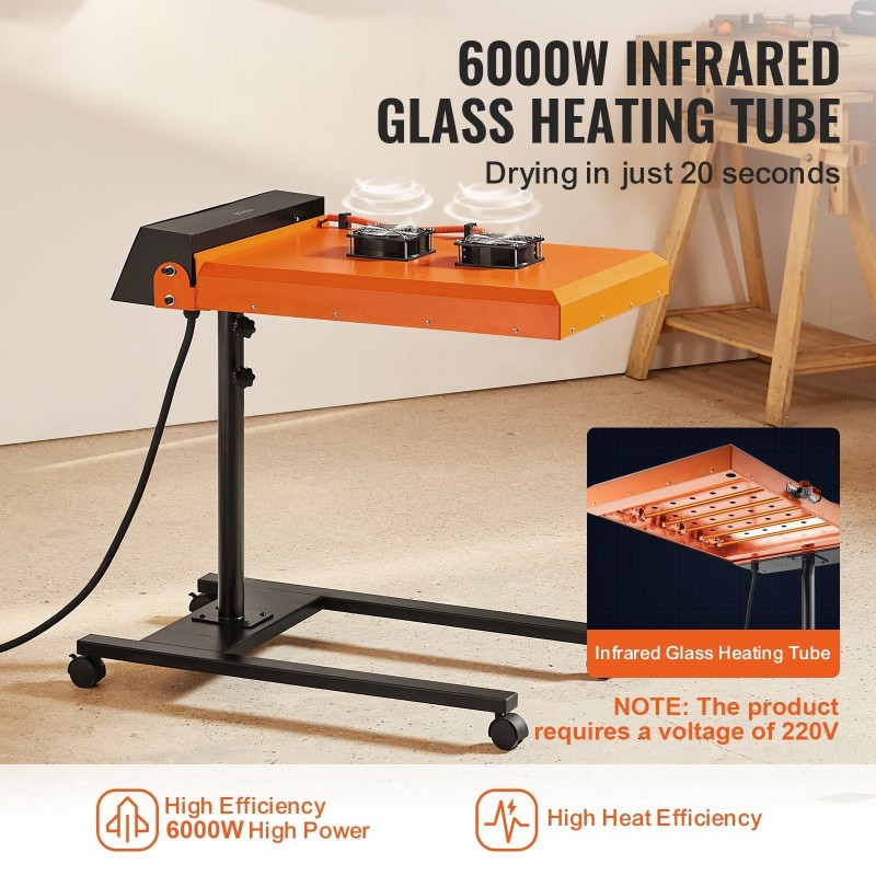 Infrapuna-flash-kuivuri 6000W 485x540 mm kaksituulettimella seula- ja silkkipainatukseen