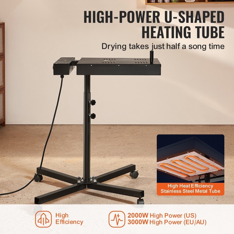 Flash-kuivain silkkipainoon 45 x 45 cm kuivausalalla 0–750℉ lämpötilansäädöllä korkeussäädettävällä jalustalla