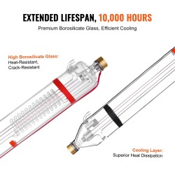 CO2-lasiputki 100 watin 1450 millimetriä 80 millimetriä borosilikaattilasi metallipää esikytketyt johdot