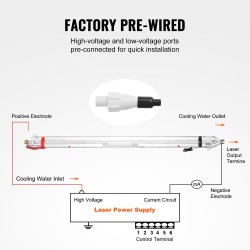 CO2-lasiputki 100 watin 1450 millimetriä 80 millimetriä borosilikaattilasi metallipää esikytketyt johdot