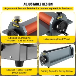 Manuaalinen rullalaminaattori 648 mm säädettävä 35 mm laminointipaksuus silikonirullat rautarunko kokoontaitettava pöytä