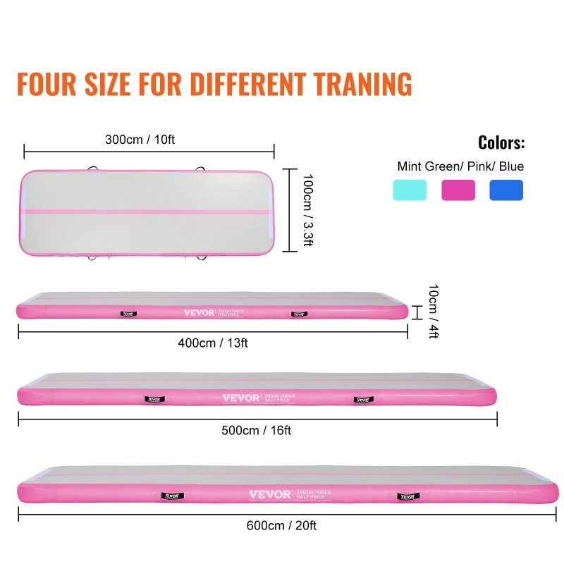 Ilmatäytteinen voimistelumatto PVC 3 m harjoitteluun sisältää sähköpumpun