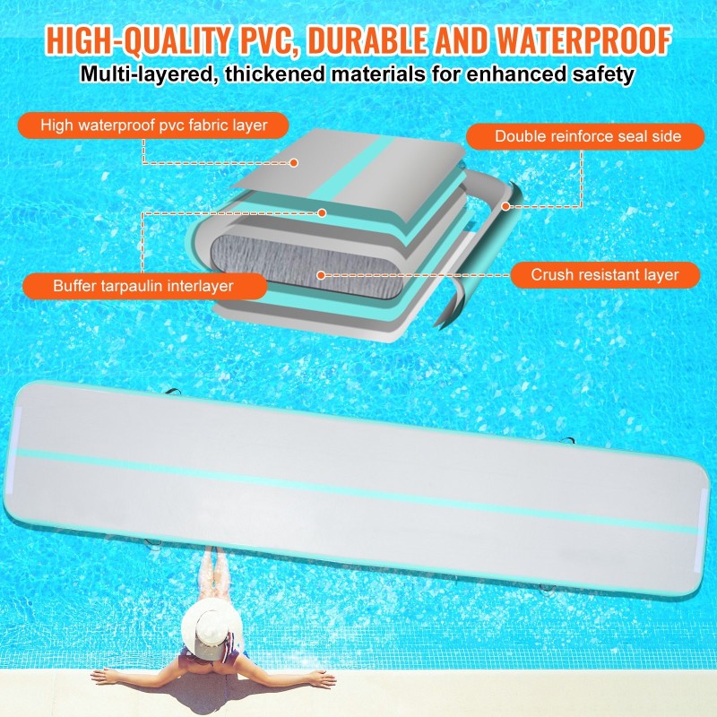 Ilmatäytteinen voimistelumatto PVC 4,9 m 101 cm 10 cm sähköpumpulla