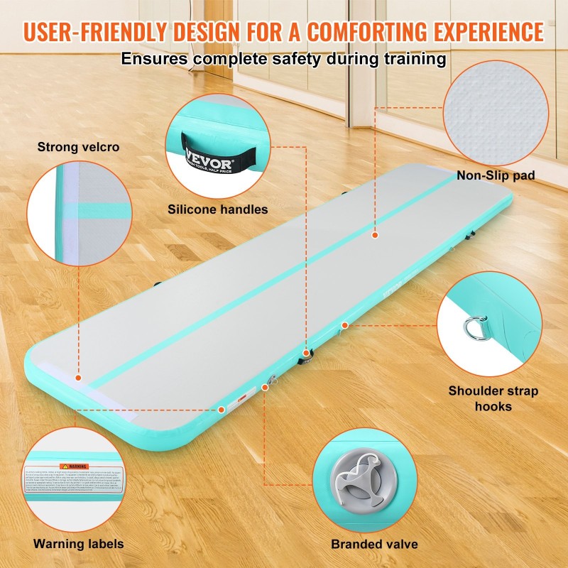 Ilmatäytteinen PVC-pressusta voimistelumatto 4 m 3980x1010x100 mm sisältää sähköpumpun