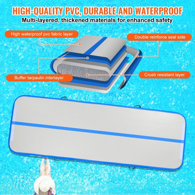 Ilmatäytteinen voimistelumatto PVC-materiaalista 3000x1010x100 mm sininen sähköpumpulla ja säilytyslaukulla