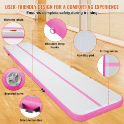Ilmatäytteinen PVC-voimistelumatto 4980x1010x100 mm pinkki 600W pumppu sisä- ja ulkokäyttöön