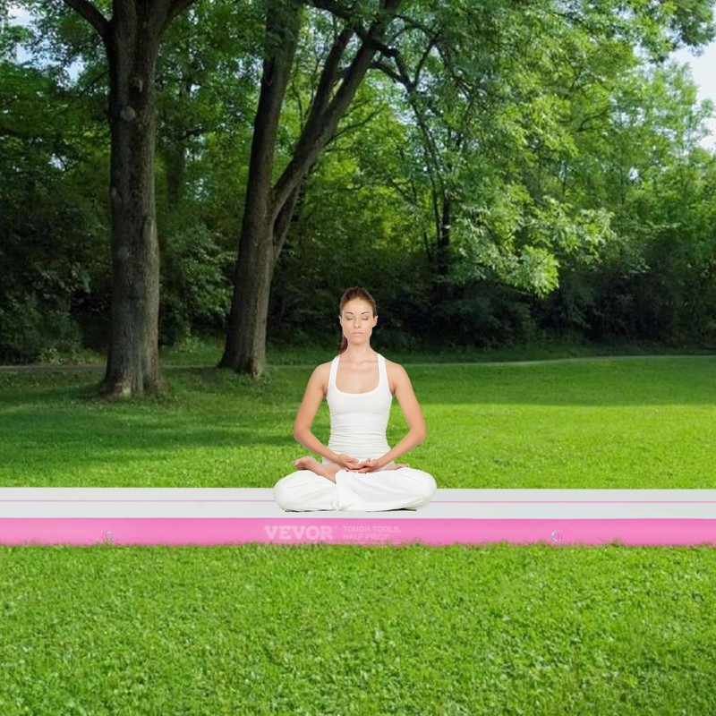 Ilmatäytteinen PVC-voimistelumatto 4980x1010x100 mm pinkki 600W pumppu sisä- ja ulkokäyttöön