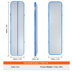 Ilmatäytteinen PVC-voimistelumatto 398x101x10 cm 4 tuumaa 600W pumppu sininen