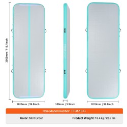 Ilmatäytteinen voimistelumatto PVC 100 mm paksu 3000x1010 mm mintunvihreä 600W pumppu mukana