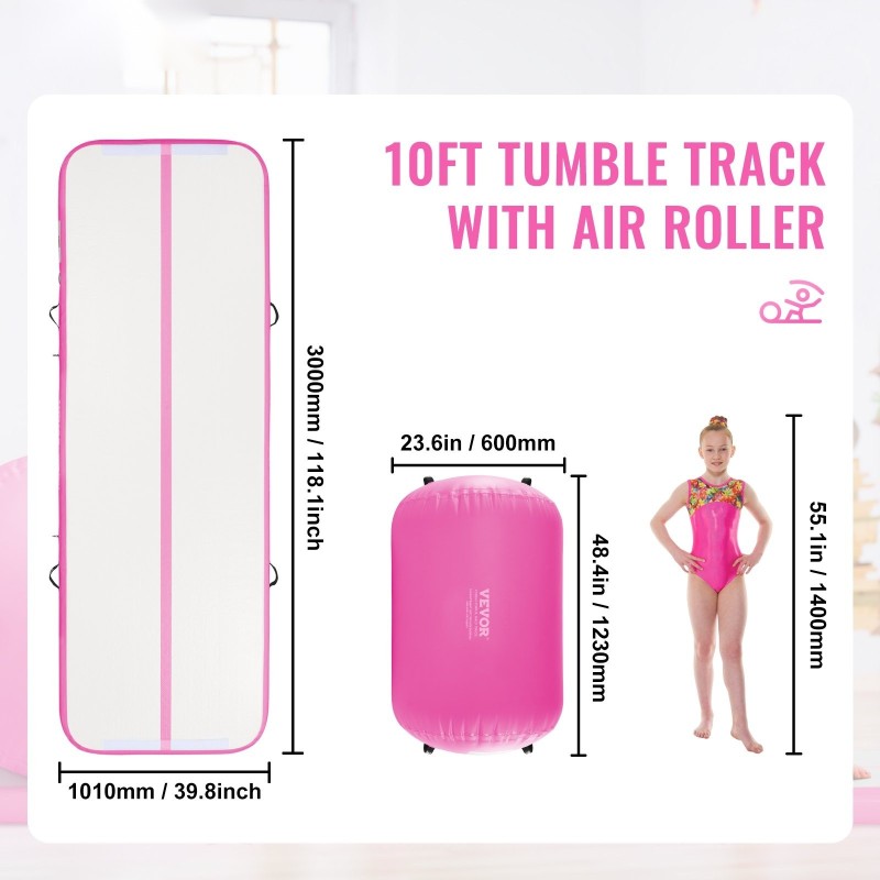 Täytettävä PVC voimistelumattosetti 2-osainen 3000x1010x100 mm sisältää ilmarullan ja 600W pumpun