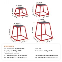 Plyoboxi teräksinen pinottava neljä kokoa 12 18 24 30 tuumaa 227 kg