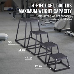 Plyometriset hyppylaatikot 12, 18, 24 ja 30 tuumaa musta liukumaton pinta