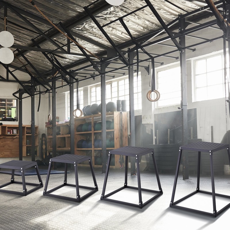 Plyometriset hyppylaatikot 12, 18, 24 ja 30 tuumaa musta liukumaton pinta