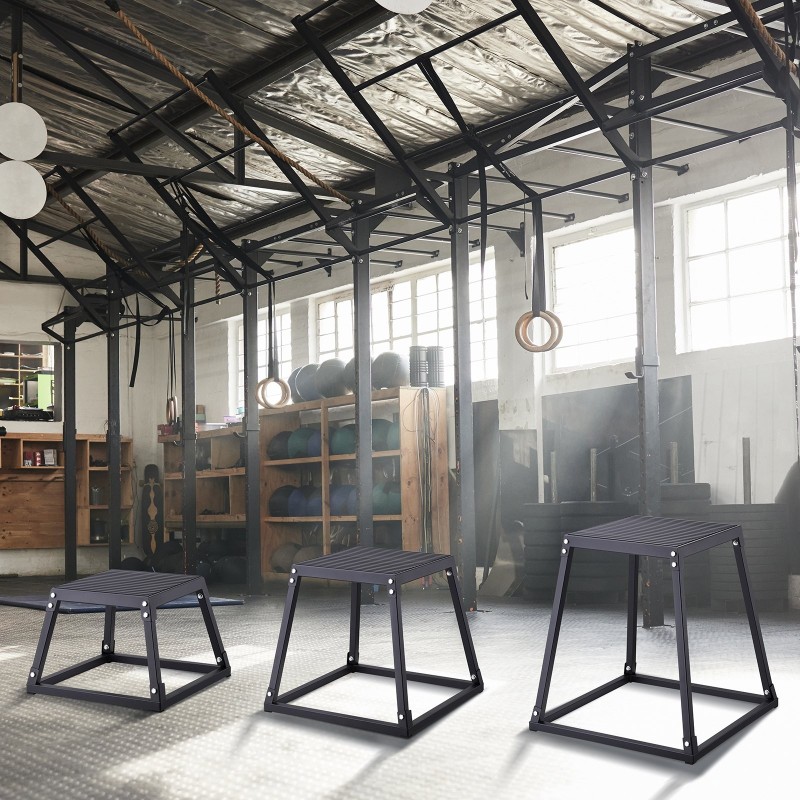 Plyometrinen hyppyboxisarja teräs 12 tuumaa 18 tuumaa 24 tuumaa 227 kilogrammaa musta