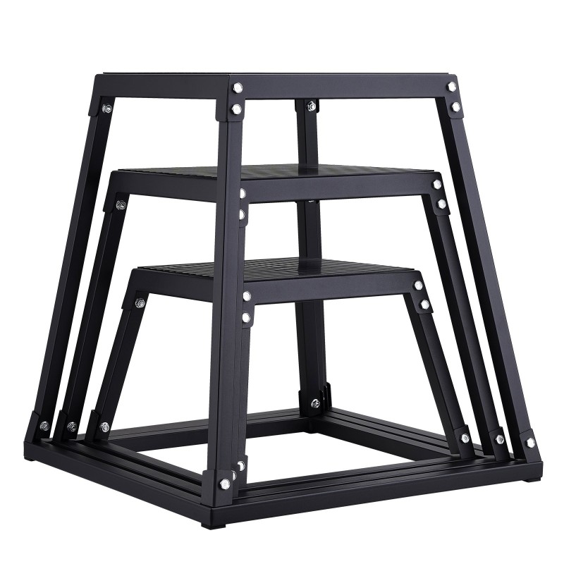 Plyometrinen hyppyboxisarja teräs 12 tuumaa 18 tuumaa 24 tuumaa 227 kilogrammaa musta