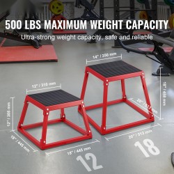 Plyometrinen hyppylaatikko teräksinen 18 tuuman korkeus 227 kilogramman kantavuus punainen