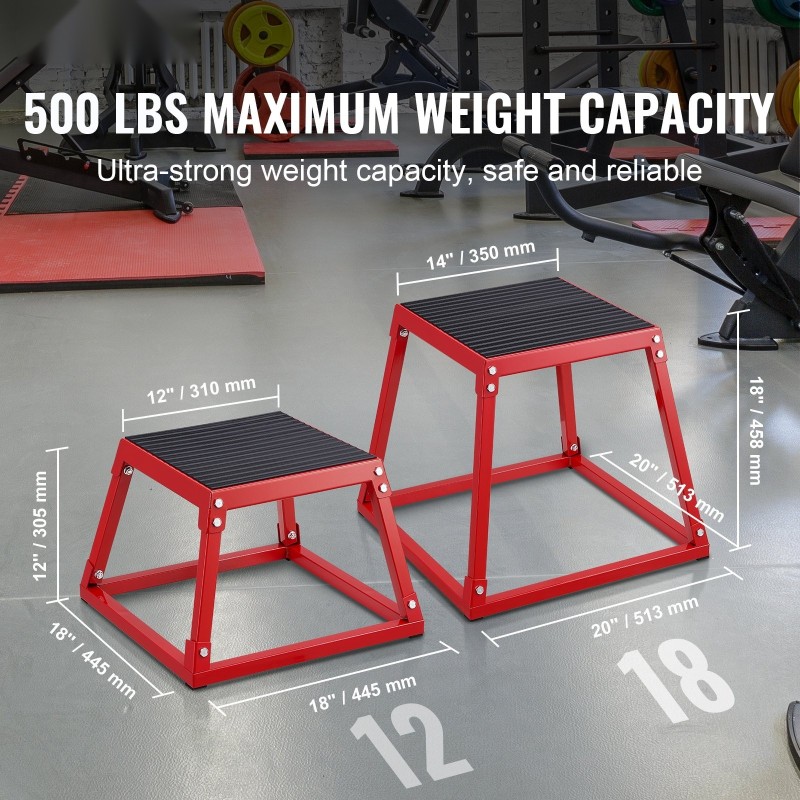 Plyometrinen hyppylaatikko teräksinen 18 tuuman korkeus 227 kilogramman kantavuus punainen