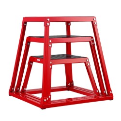 Teräsinen plyobox-setti kolmella korkeudella 12 18 ja 24 tuumaa liukuestopinnalla punainen