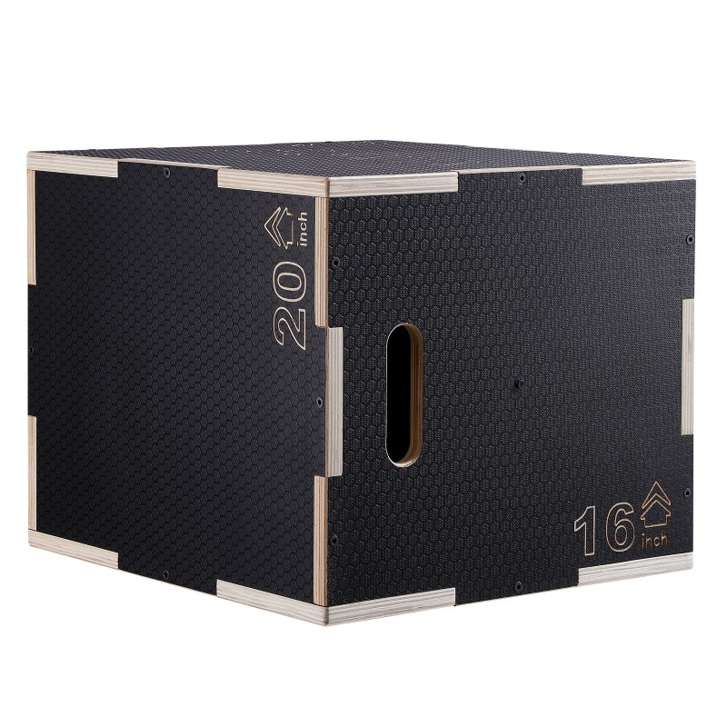 Plyometrinen hyppyboksi monikerroksisesta vanerista 20/18/16 tuumaa 204 kg kantavuus musta