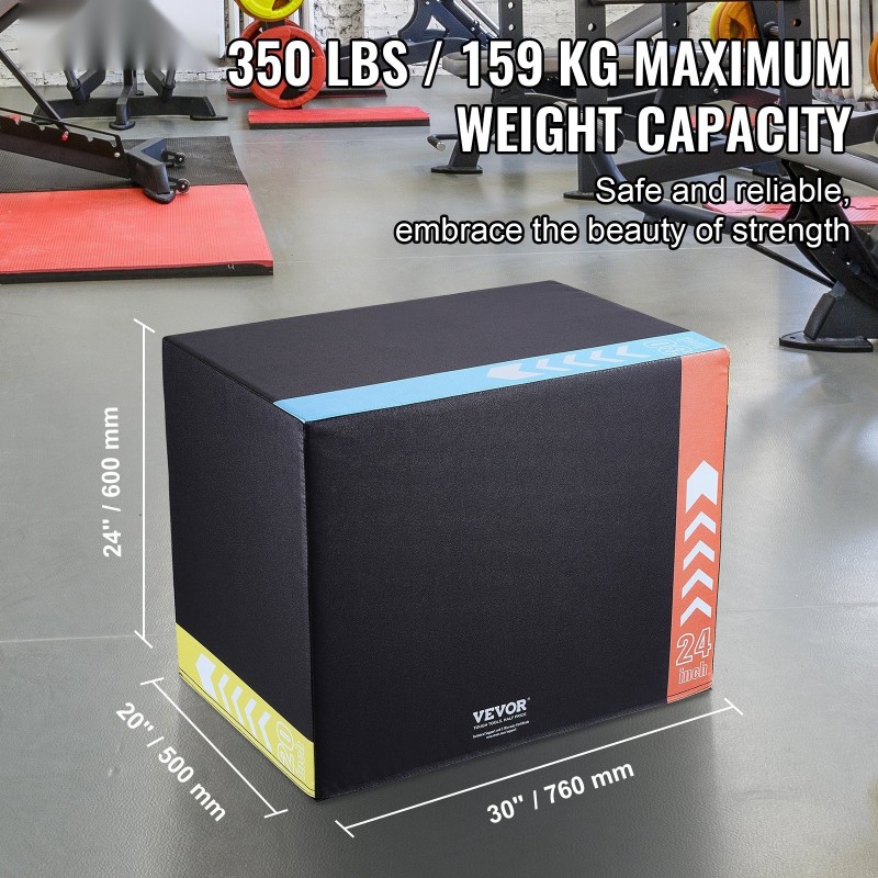 Plyometrinen hyppylaatikko vaahtoydin PVC-verkkokangas musta 30/24/20 tuumaa