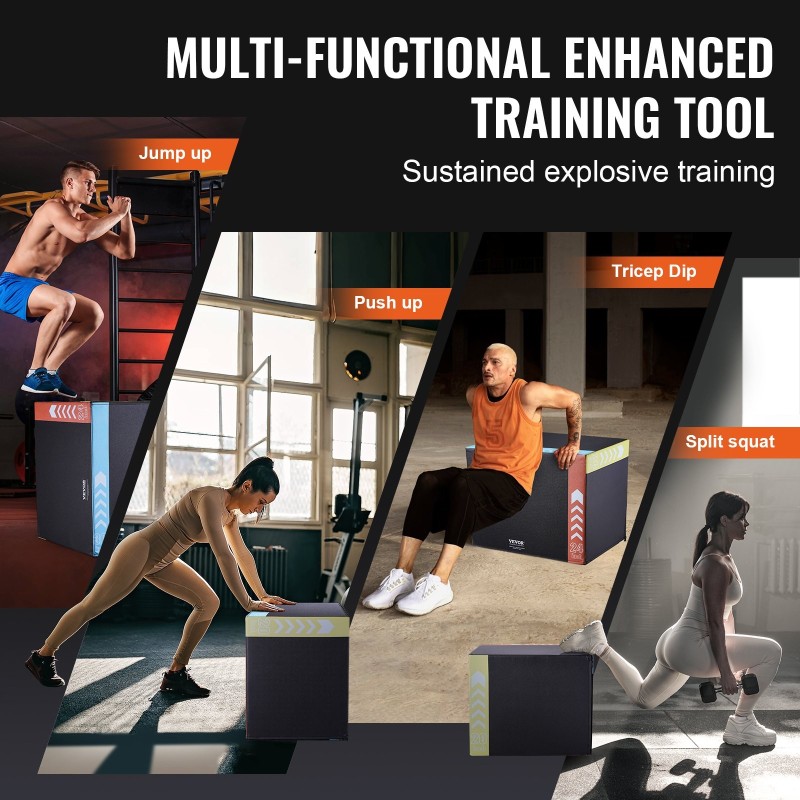 Plyometrinen hyppylaatikko vaahtoydin PVC-verkkokangas musta 30/24/20 tuumaa