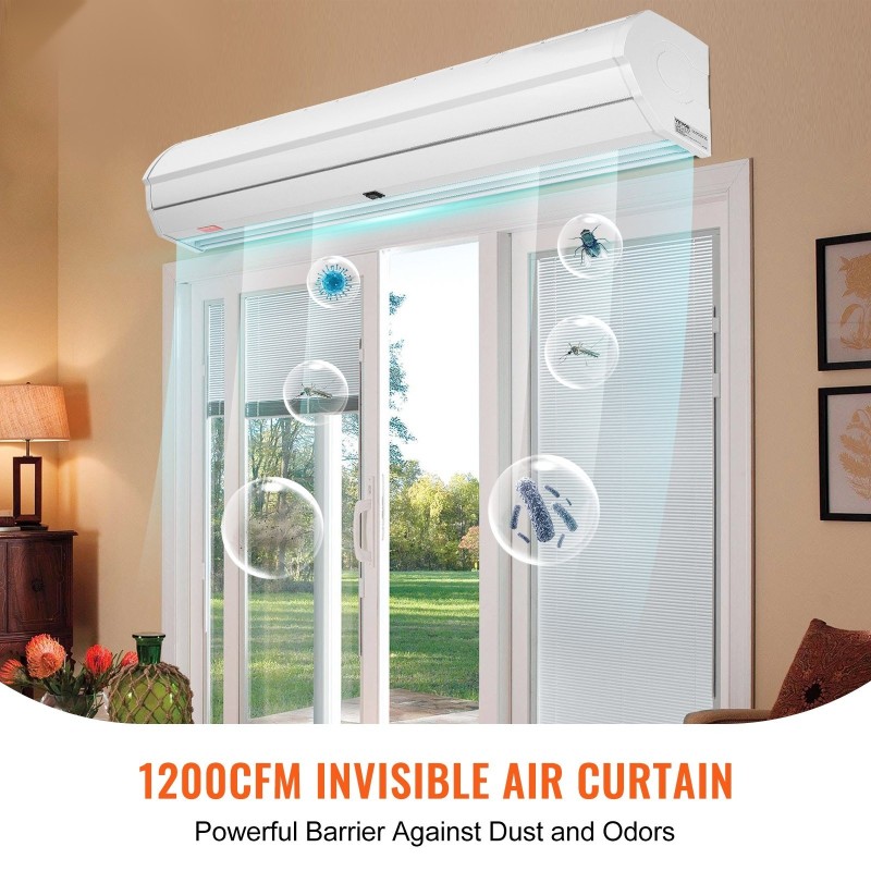 Ilmaverho 1,2 m seinään asennettava valkoinen 2 nopeutta 2038 m³/h UL-sertifioitu