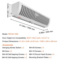 Ilmasulkulaite seinäasennettava 1050 mm 2,2–2,7 m ovikorkeudelle 2292 m³/h 2 nopeutta lämmittämätön