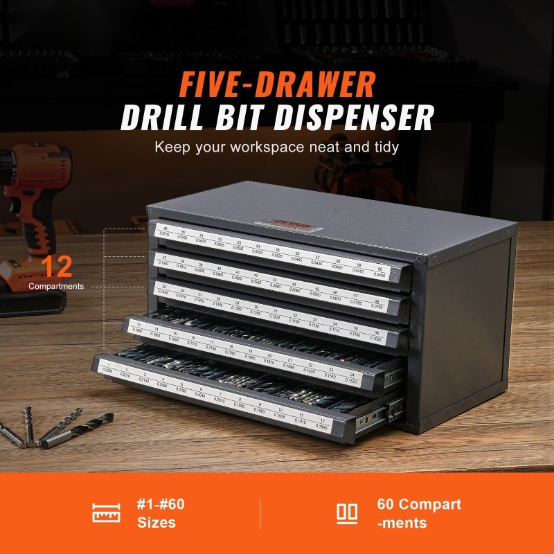 Poranteräkaappi 0,8 mm kylmävalssattu teräs 5 laatikkoa 60 lokeroa kokomerkinnöillä pinottava