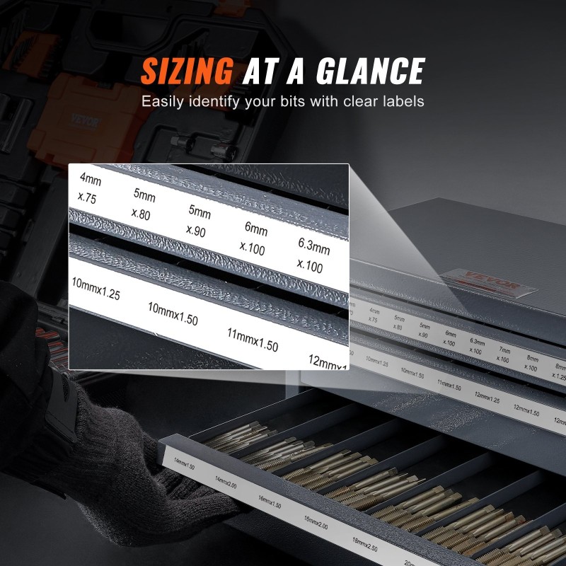 Kierretappikaappi kylmävalssattua terästä 3 laatikkoa 29 lokeroa 3–24 mm pinottava