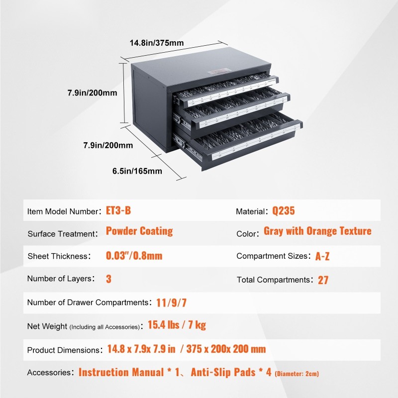 Poranteräkaappi kylmävalssattu Q235 teräs 0,8 mm 3 vetolaatikkoa 27 lokeroa