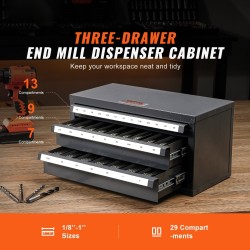 Päätyjyrsinten kolmilaatikkoinen teräskaappi 29 lokeroa 1/8–1 tuuman kokoluokalle