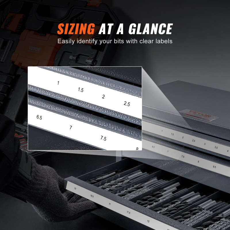 Poranteräkaappi kylmävalssattu teräs 0,8 mm 3 vetolaatikkoa 29 lokeroa 1–13 mm