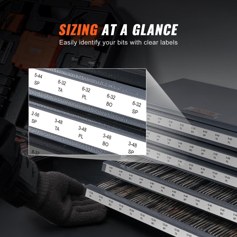 Kierteitystappikaappi teräs 0,8 mm 5 vetolaatikkoa 60 lokeroa kokoluokille 2-56–12-28