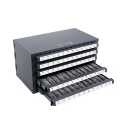 Kierteitystappikaappi teräs 0,8 mm 5 vetolaatikkoa 60 lokeroa kokoluokille 2-56–12-28